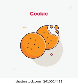 Cookie, bitten biscuit, minimalist icon or logo illustration. High quality outline symbol for web site design and mobile apps. Modern thin line style. 