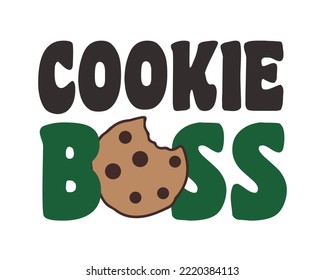 Cookie Boss Girl scout cookies cita tipografía retro sublimación SVG sobre fondo blanco