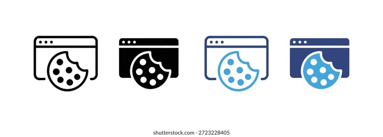 Cookie Browser Icons Set. Website Cookies, Internet Privacy, Web Data Vector Illustration