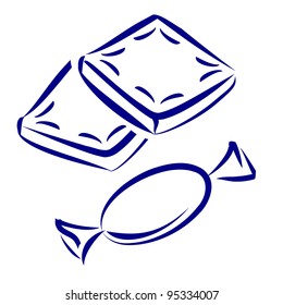 Cookie and candy. Blue and white icon. Illustration for design
