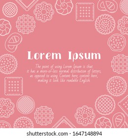 Cookie card with text and vector outline illustrations of sweet dessert for graphic design