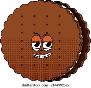 Un personaje de caricatura de una cookie sobre una ilustración de fondo blanco
