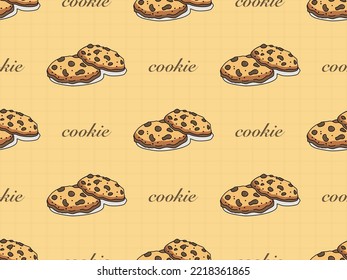 Cookie cartoon character seamless pattern on yellow background