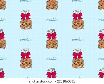 Personaje de caricatura de Cookie patrón sin fisuras sobre fondo azul