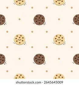 Cookie cartoon zo schattig. Op de achtergrond van de polka dot. Patroon naadloze vector illustratie. 