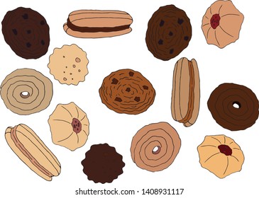 Cookie cartoon doodle set sugar
