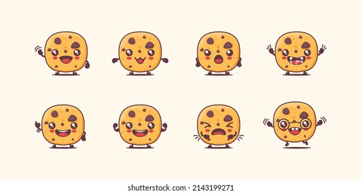 cookie cartoon. food vector illustration. with different faces and expressions. cute cartoon