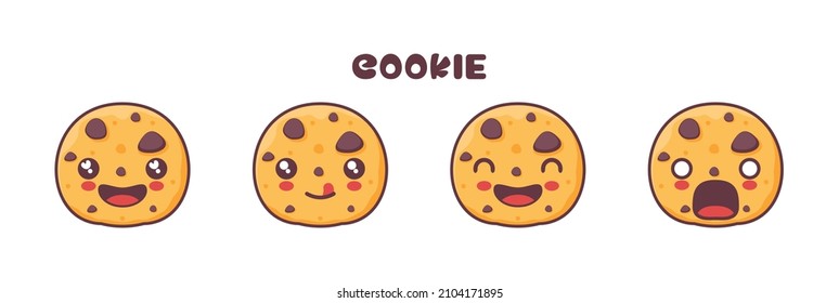 Cookie Cartoon Maskottchen, mit verschiedenen Gesichtsausdrücke. geeignet für Symbole, Logos, Drucke, Aufkleber usw.