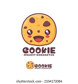 cookie cartoon mascot, with a happy expression, suitable for, logos, prints, stickers, etc, isolated on a white background.