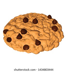 Cookie with Chips Isolated on White Background. Homemade Cookie with Chocolate Pieces. Vector 3d Realistic Illustration.