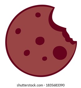 Cookie with chocolate chip vector. Bitten biscuit doodle object on white background. Christmas element hand drawn.