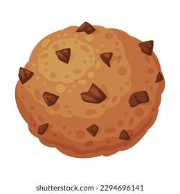 Cookie with chocolate crisps. Sweet confectionery product, tasty cocoa dessert cartoon vector illustration