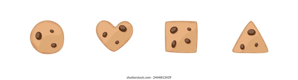 Cookie with chocolate drops. Cookies vector flat set. Different shapes biscuits. 