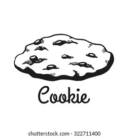 Cookie with chocolate. Isolated with the inscription. Graphic art. Hand drawing