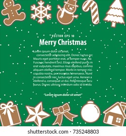Cookie christmas frame illustration vector on green background. Merry christmas concept