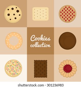 Cookie collection. Different cookies for design, icons and illustrations. Vector set.