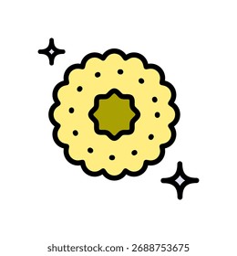Cookie color icon. Cracker, biscuit, snack symbol. Vector flat icon isolated on white background.