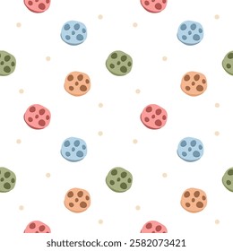 Cookie colorful cartoon so cute. On polka dot white background. Pattern seamless vector illustration. 