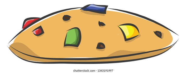 Cookie with colorful m&m's vector illustration on white background 