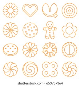 cookie, cracker and biscuit outline icon set 3