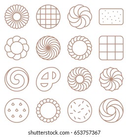 Cookie, Cracker And Biscuit Outline Icon Set 1