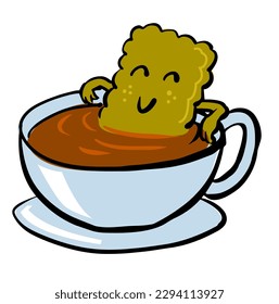 Cookie-Cracker auf der Kaffeebadewanne, lustige Illustration 