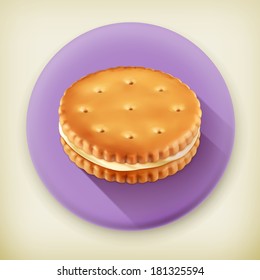 Cookie with cream, long shadow vector icon