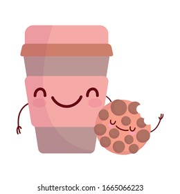 cookie and cup paper coffee menu character cartoon food cute vector illustration