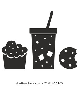 cookie and cupcake drink icon, food symbol, flat vector illustration on a white background