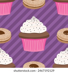 Cookie and cupcake seamless vector pattern
