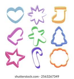 cookie cutter set cartoon. tool mold, craft shape, metal plastic cookie cutter sign. isolated symbol vector illustration