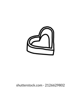 Cookie cutting mold in heart shape, hand drawn doodle vector illustration isolated on white background. Homemade gingerbread and cookies metal dough cutter.