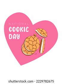 Fondo de forma de corazón rosado del Día de la Cookie. Galleta de doodle dibujada a mano.