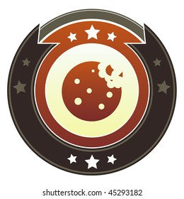 Cookie, Dessert, Or Food Icon On Round Red And Brown Imperial Vector Button With Star Accents