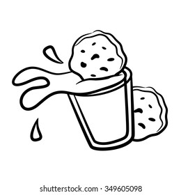 Cookie Dipped in a Glass of Milk Line Illustration Isolated