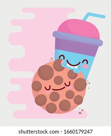 cookie and disposable coffee cup menu character cartoon food cute vector illustration