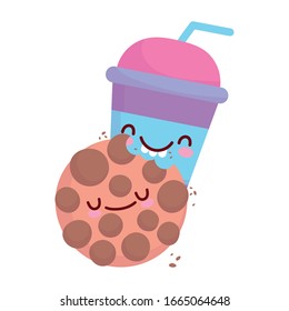 cookie and disposable coffee cup menu character cartoon food cute vector illustration
