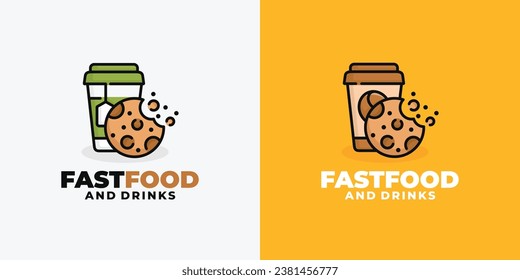 Cookie and drink fast food logo design vector