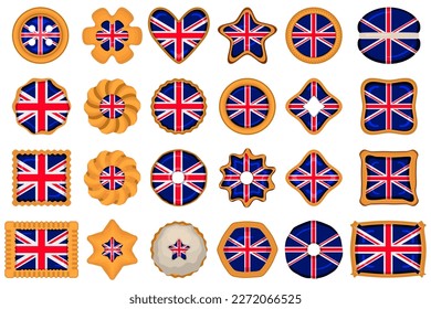 Cookie with flag country Great Britain in tasty biscuit, cookie consist of sign flag country Great Britain on natural biscuit, savory biscuit cookie with flag country Great Britain it collectible food