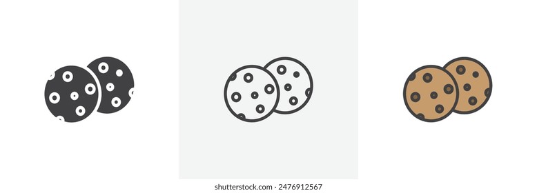 Cookie flat thin line icon collection.