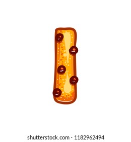 Cookie font with chocolate chips isolated on white background.  Christmas alphabet. Vector cartoon character. Sweet biscuit I letter symbol. 