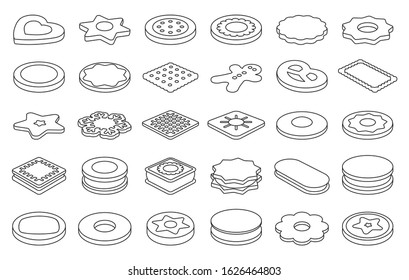 Cookie of food outline,line vector illustration on white background. Biscuit cake outline,line vector set.Isolated vector icon cookie of food.