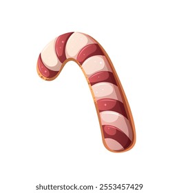 Cookie in the form of candy cane isolated on white background. Christmas and new year concept element. Vector illustration.