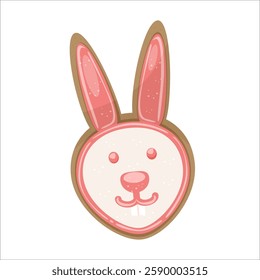 Cookie in the form of Easter bunny isolated on white background. Easter concept element. Vector illustration