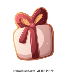 Cookie in the form of gift box isolated on white background. Christmas and new year concept element. Vector illustration.