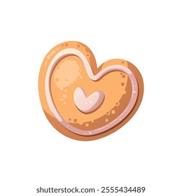 Cookie in the form of heart isolated on white background. Christmas and new year concept element. Vector illustration.