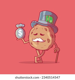 Cookie Fortune character with a hat and a bag of money vector illustration. Food, finance design concept.
