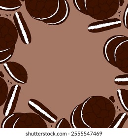 Cookie frame, poster with mocha mousse color background, template, empty space for insert.