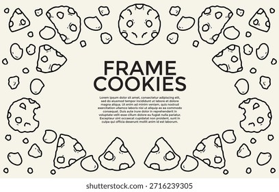 Cookie Frame: A stylized illustration features an appealing array of cookies, forming a decorative border around text space for custom design. Capturing the essence of confectionery treats