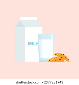 Cocina y un vaso de leche. Plantilla de paquete de leche. Mejor concepto conjunto. Desayuno. Ilustración vectorial aislada en un estilo moderno y plano.